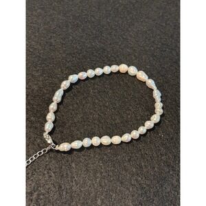 White Freshwater Baroque Pearl Bracelet Silver Tone Extender Clasp Jewelry